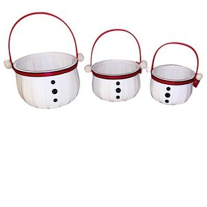 Christmas White Black & Red Snowman Wicker Baskets with Buttons
